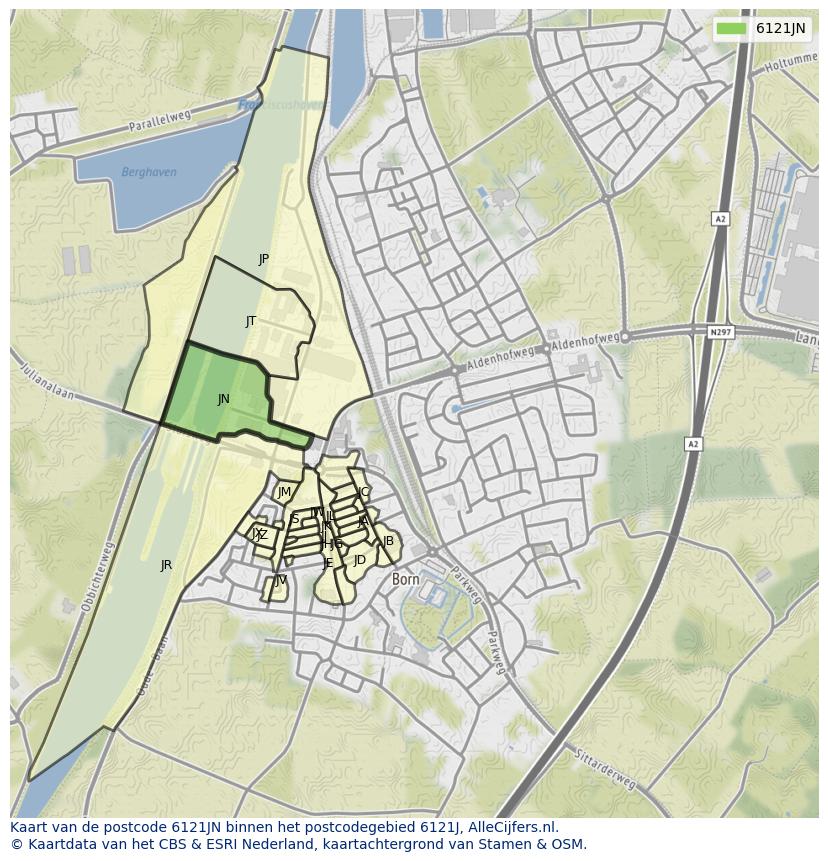 Afbeelding van het postcodegebied 6121 JN op de kaart.