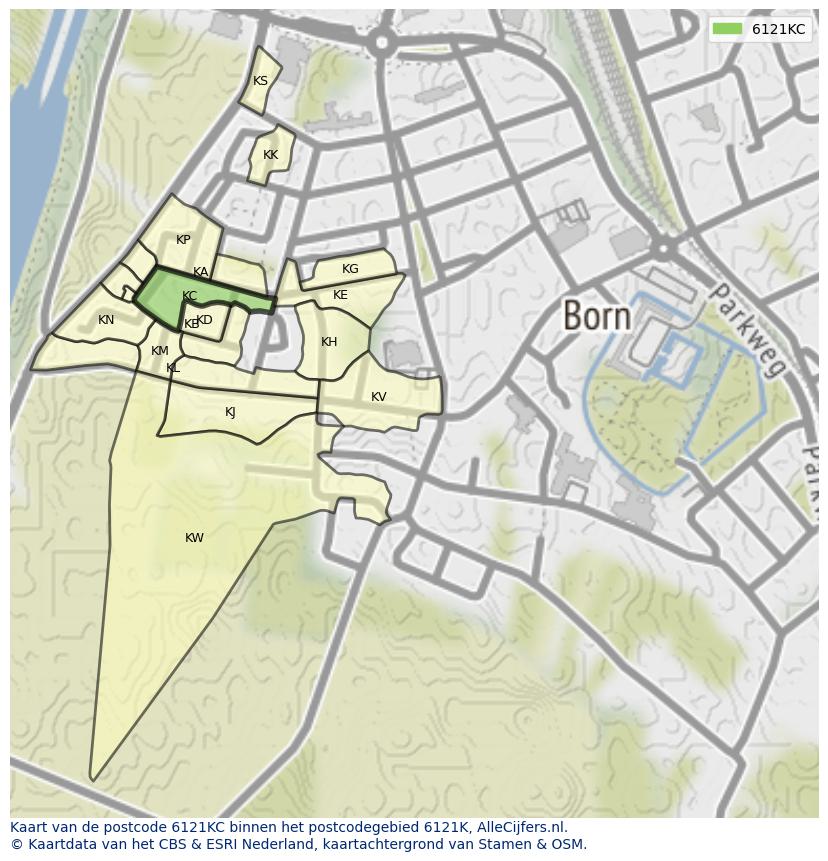 Afbeelding van het postcodegebied 6121 KC op de kaart.