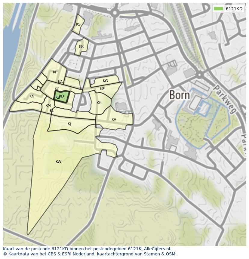 Afbeelding van het postcodegebied 6121 KD op de kaart.