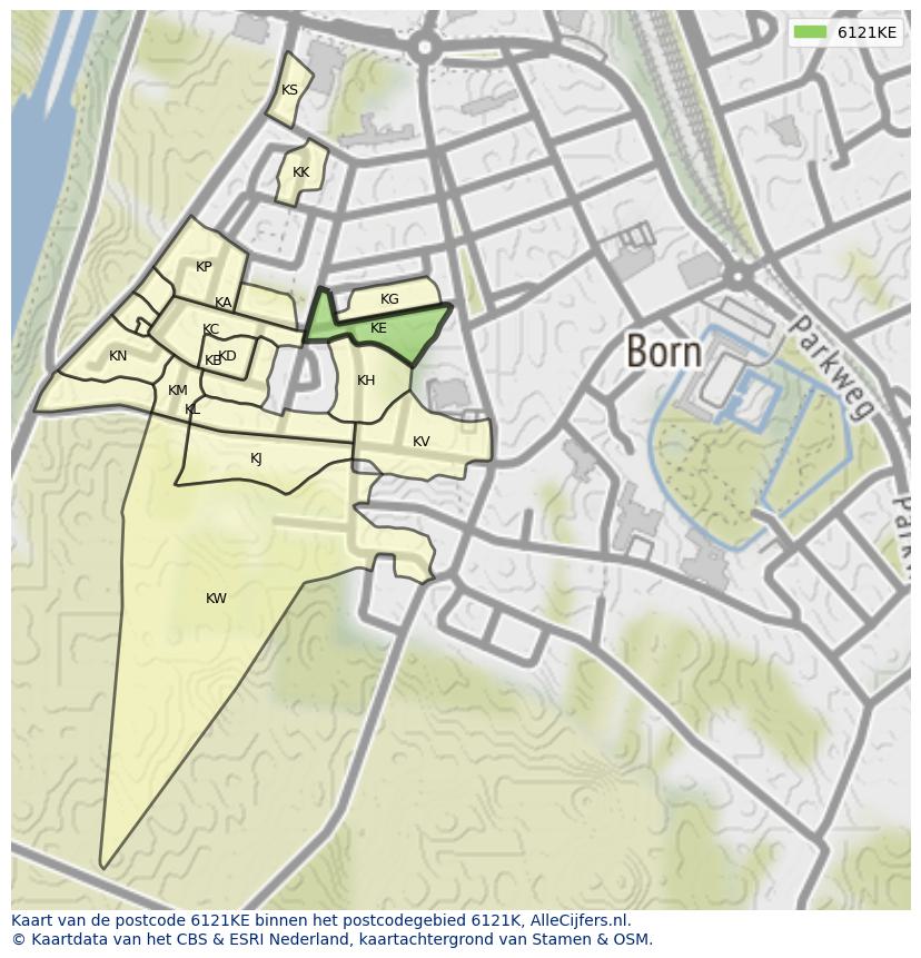 Afbeelding van het postcodegebied 6121 KE op de kaart.
