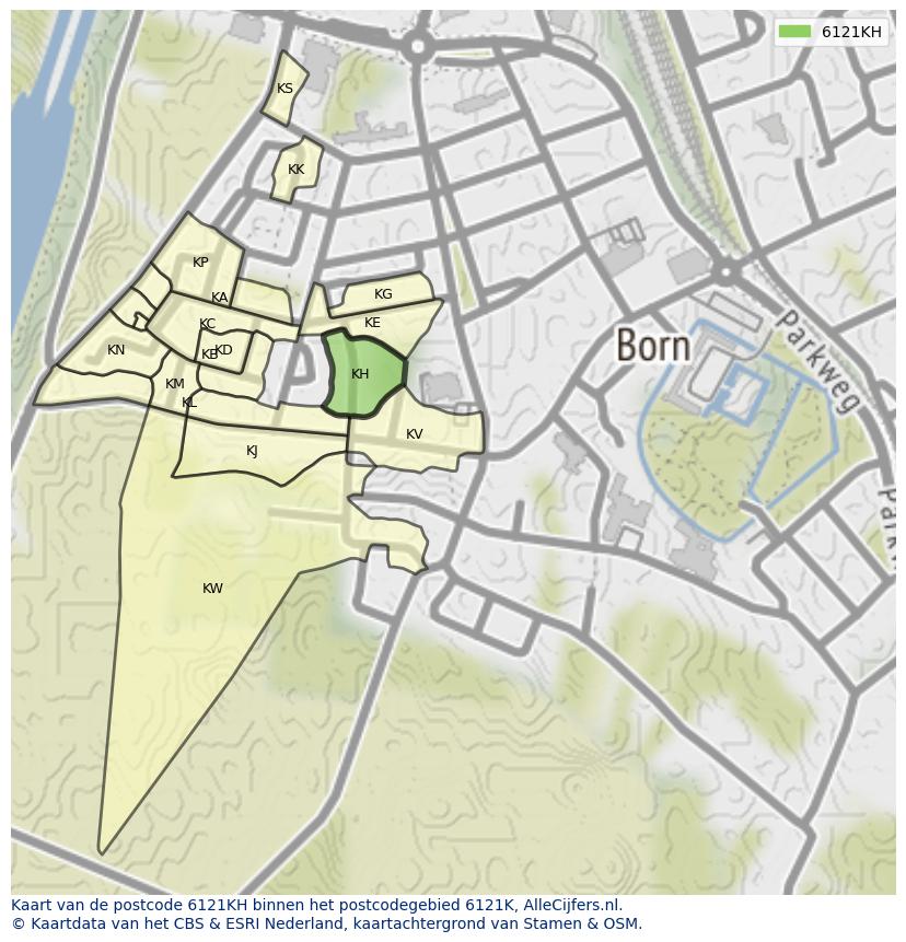 Afbeelding van het postcodegebied 6121 KH op de kaart.
