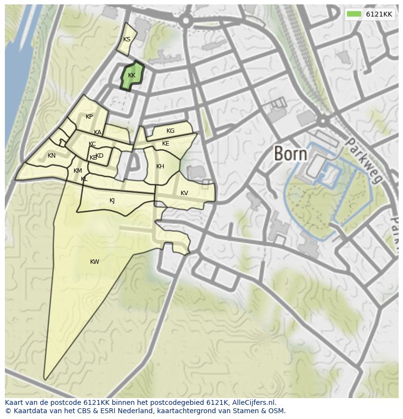 Afbeelding van het postcodegebied 6121 KK op de kaart.