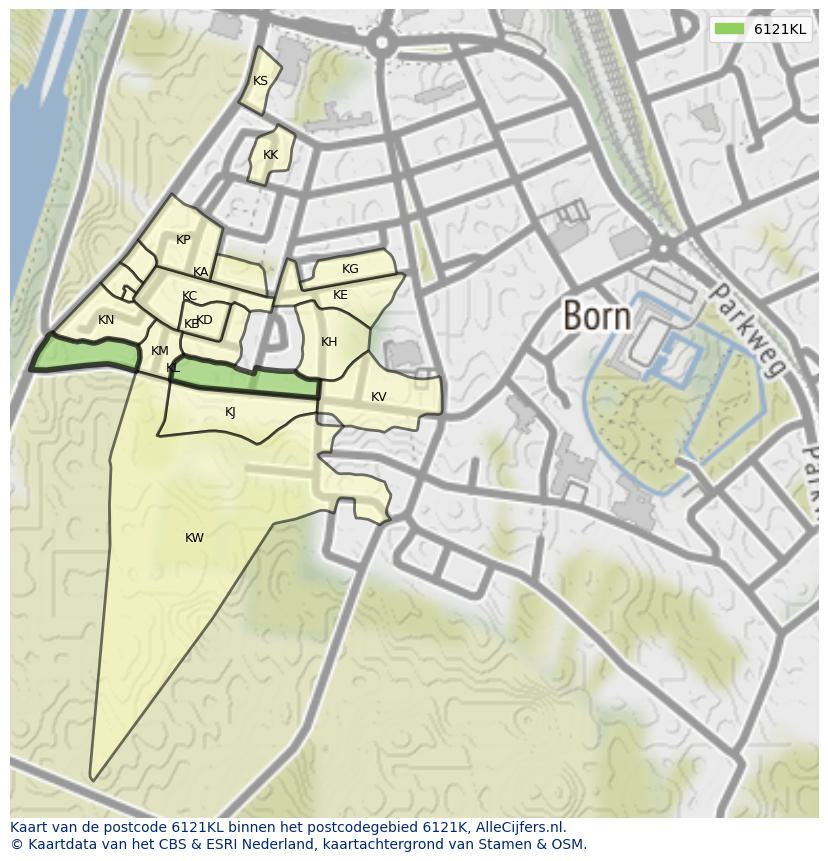 Afbeelding van het postcodegebied 6121 KL op de kaart.