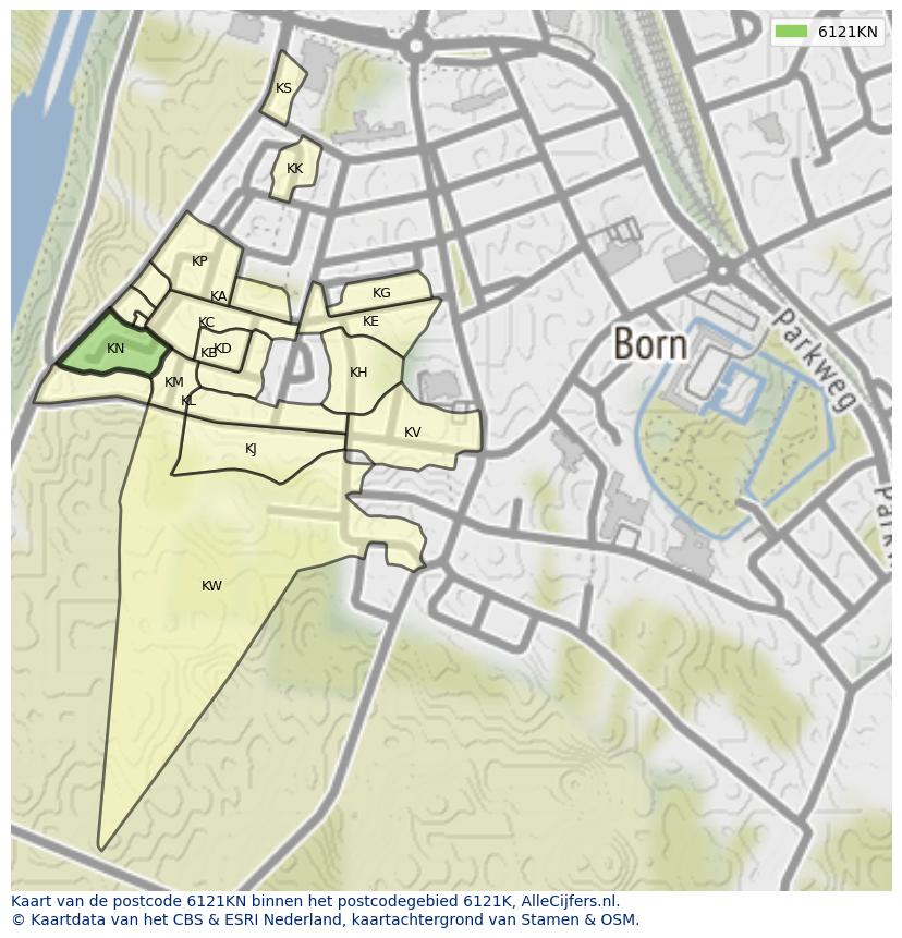 Afbeelding van het postcodegebied 6121 KN op de kaart.