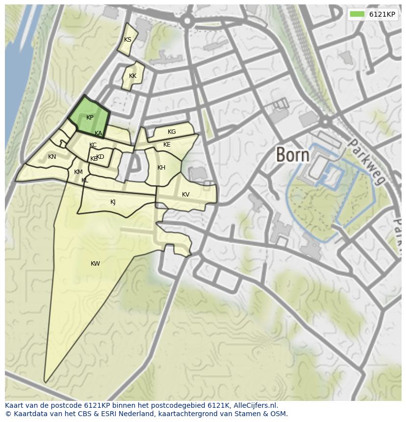 Afbeelding van het postcodegebied 6121 KP op de kaart.