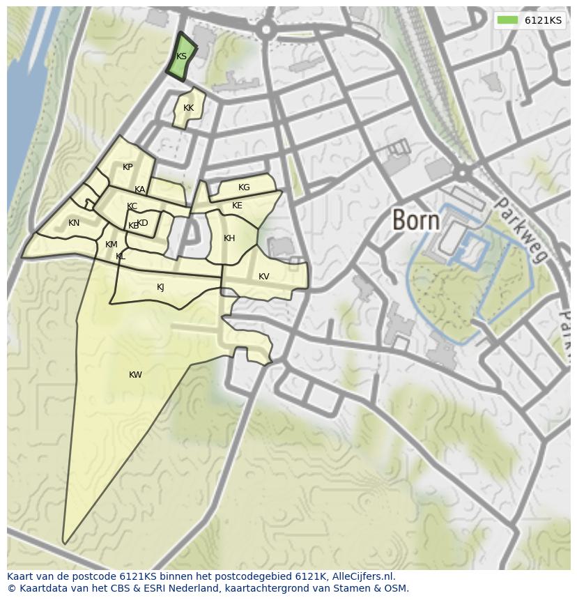Afbeelding van het postcodegebied 6121 KS op de kaart.