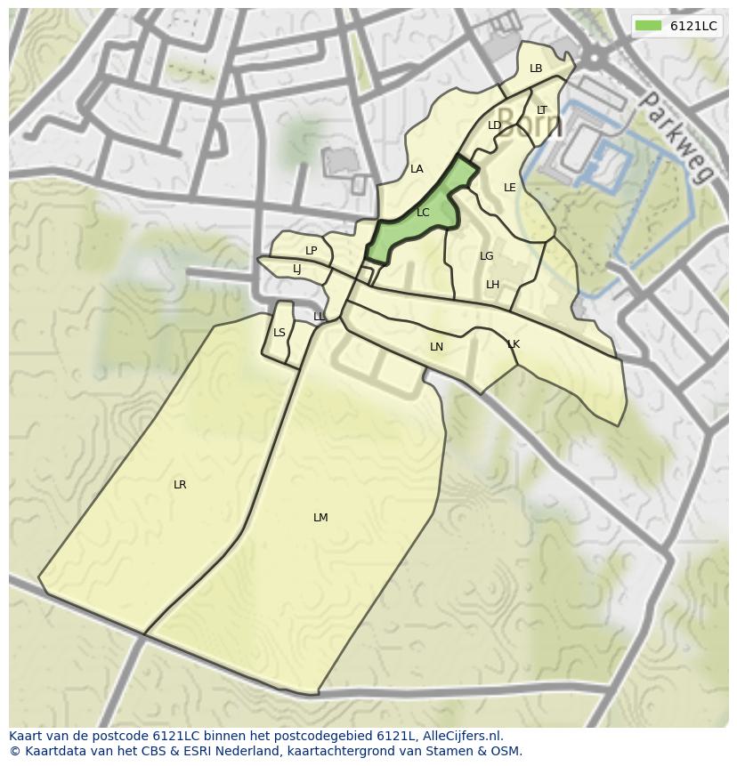 Afbeelding van het postcodegebied 6121 LC op de kaart.