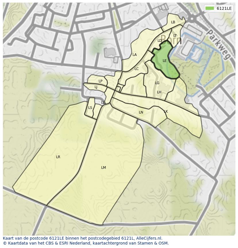 Afbeelding van het postcodegebied 6121 LE op de kaart.