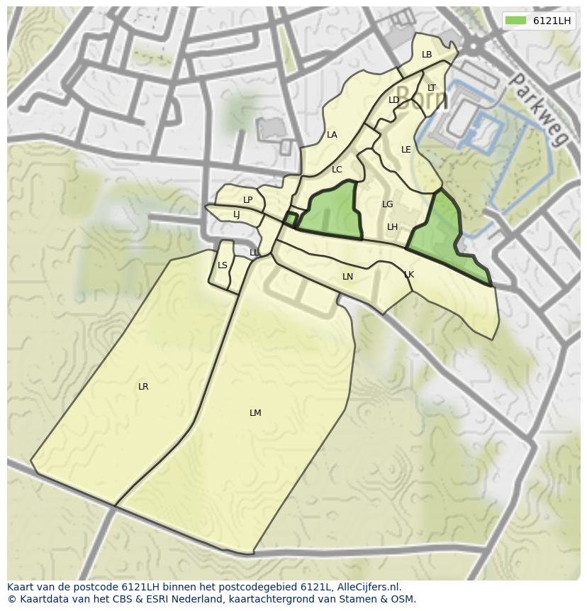Afbeelding van het postcodegebied 6121 LH op de kaart.