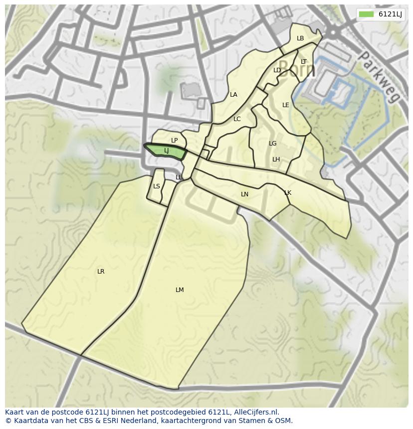 Afbeelding van het postcodegebied 6121 LJ op de kaart.