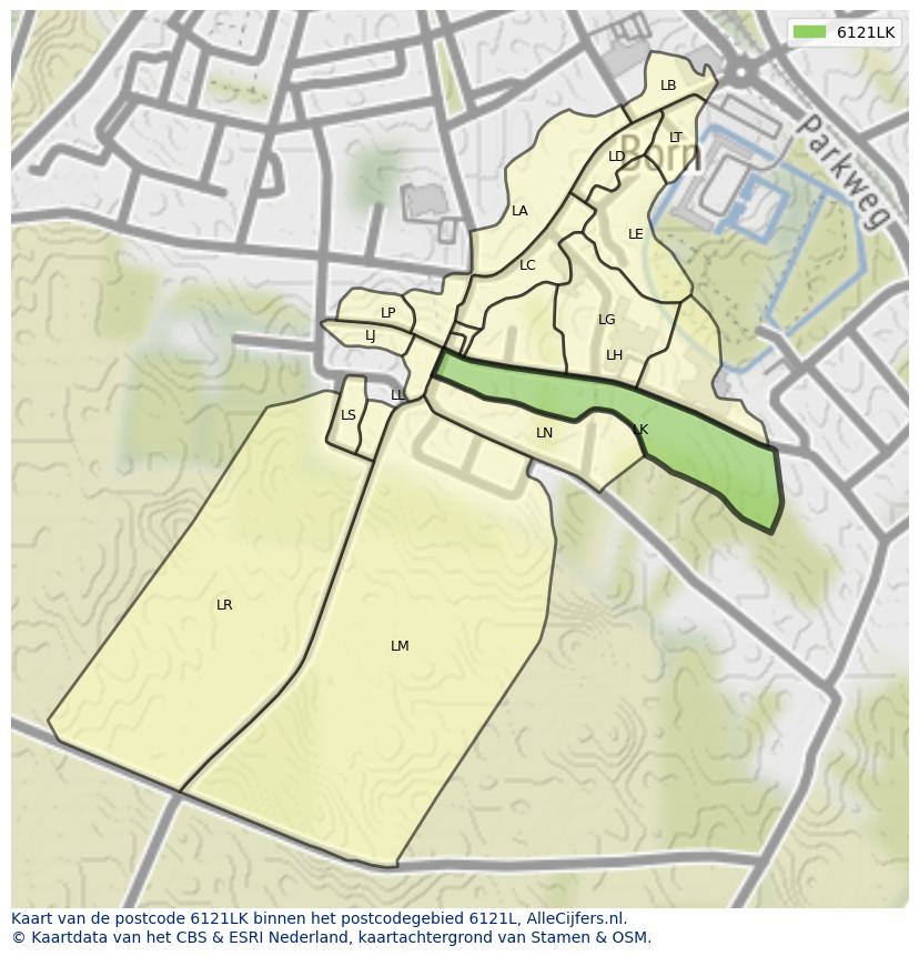 Afbeelding van het postcodegebied 6121 LK op de kaart.
