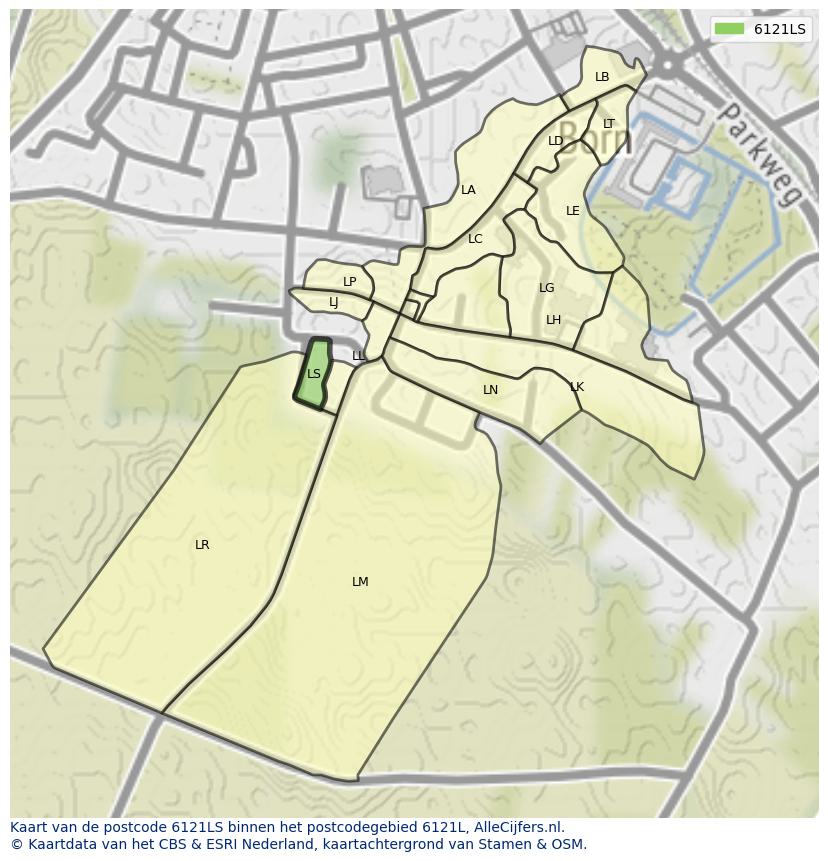 Afbeelding van het postcodegebied 6121 LS op de kaart.