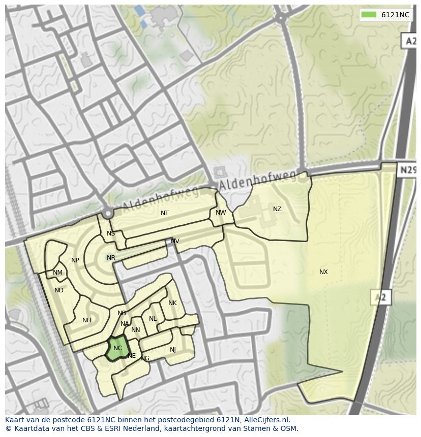 Afbeelding van het postcodegebied 6121 NC op de kaart.