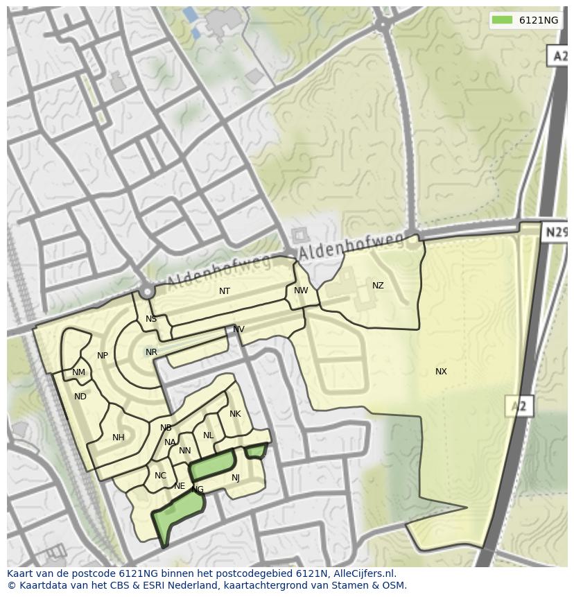 Afbeelding van het postcodegebied 6121 NG op de kaart.