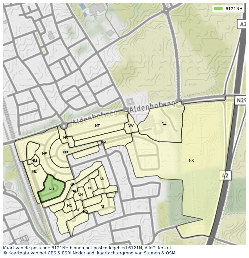 Afbeelding van het postcodegebied 6121 NH op de kaart.