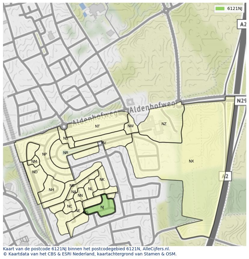 Afbeelding van het postcodegebied 6121 NJ op de kaart.