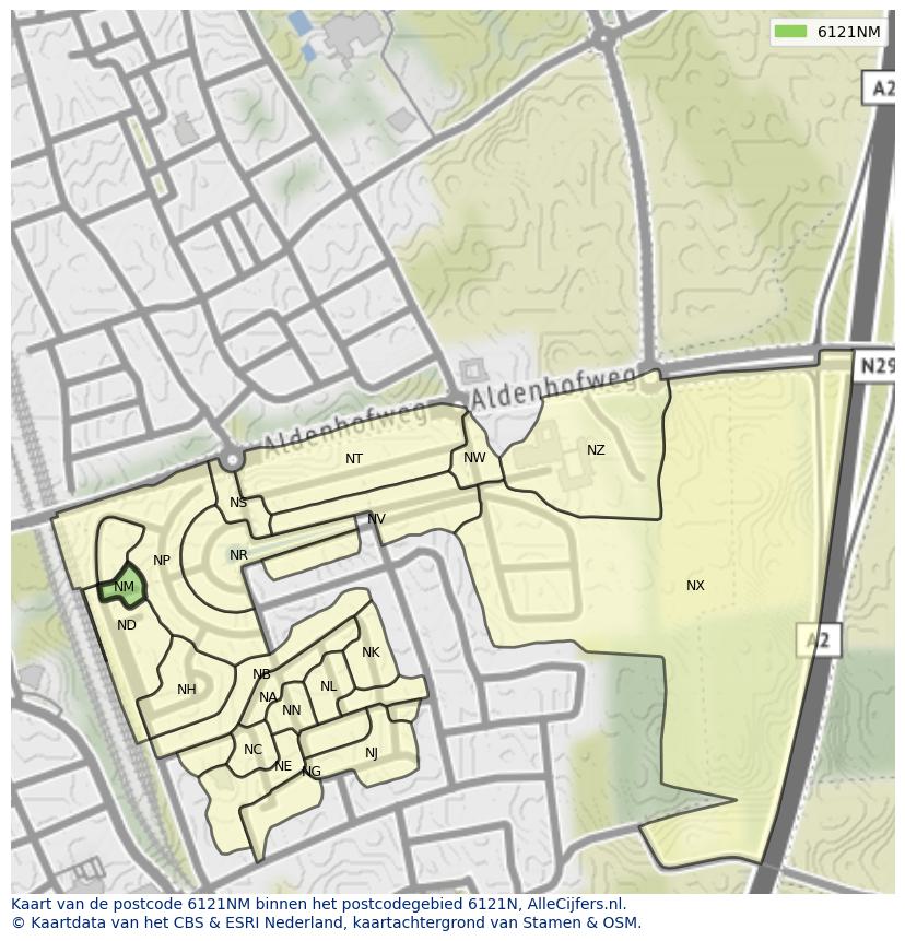 Afbeelding van het postcodegebied 6121 NM op de kaart.