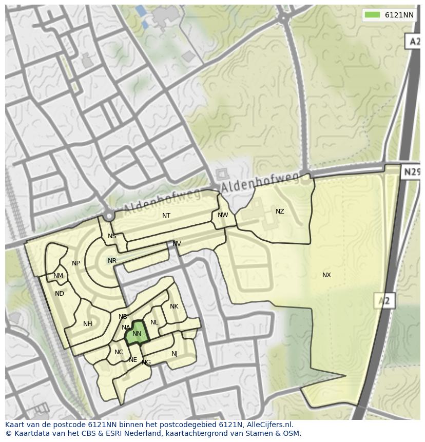 Afbeelding van het postcodegebied 6121 NN op de kaart.