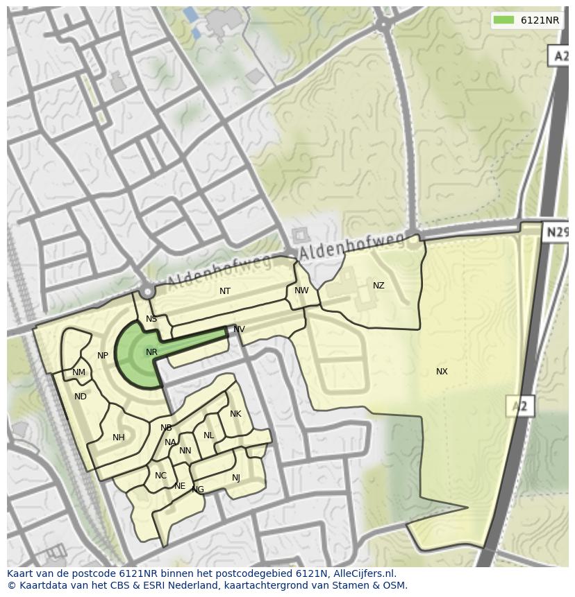 Afbeelding van het postcodegebied 6121 NR op de kaart.