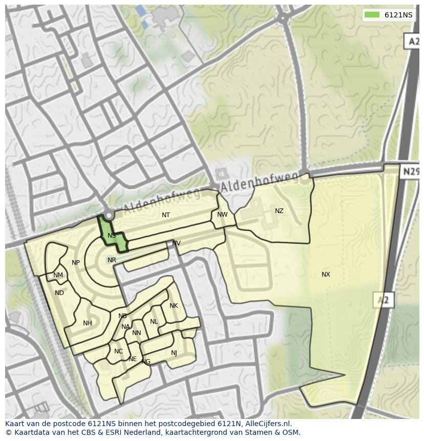Afbeelding van het postcodegebied 6121 NS op de kaart.