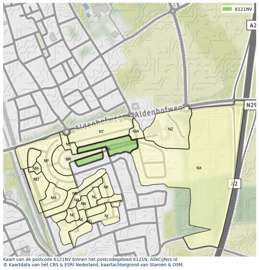 Afbeelding van het postcodegebied 6121 NV op de kaart.