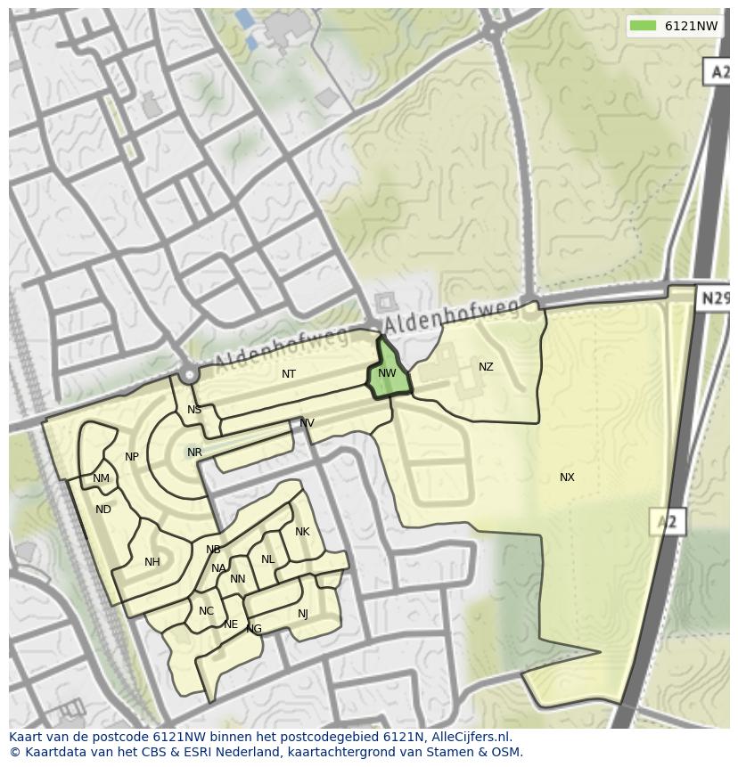 Afbeelding van het postcodegebied 6121 NW op de kaart.