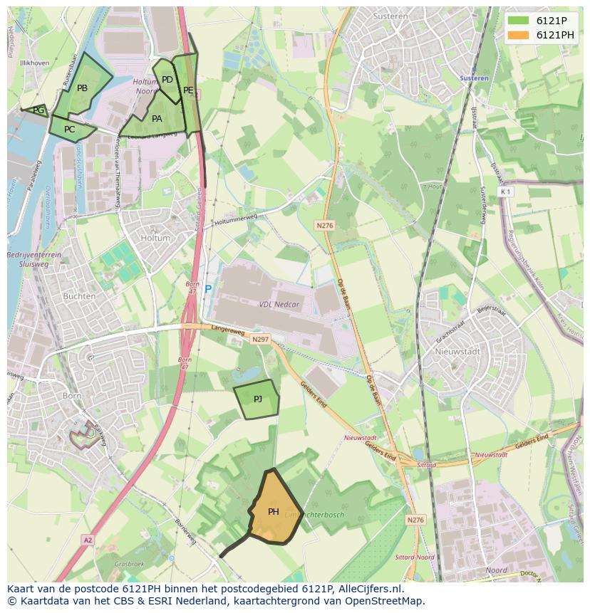 Afbeelding van het postcodegebied 6121 PH op de kaart.