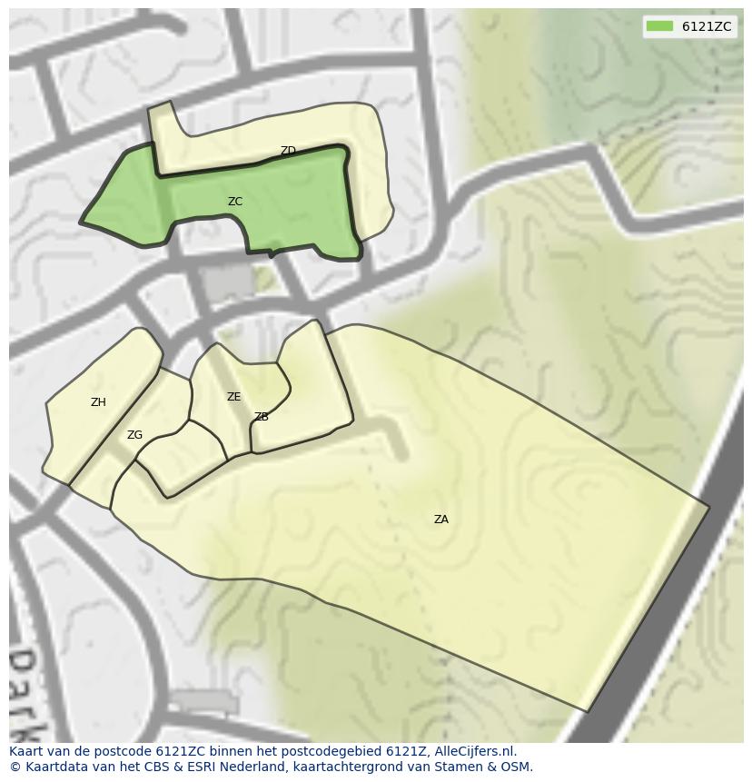 Afbeelding van het postcodegebied 6121 ZC op de kaart.