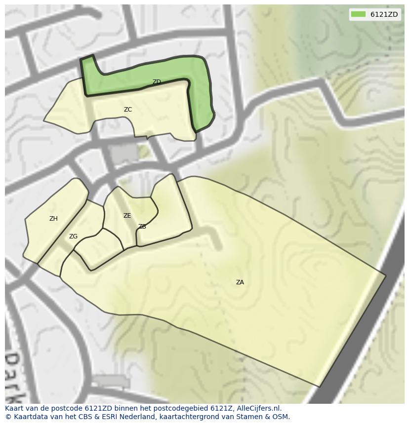 Afbeelding van het postcodegebied 6121 ZD op de kaart.