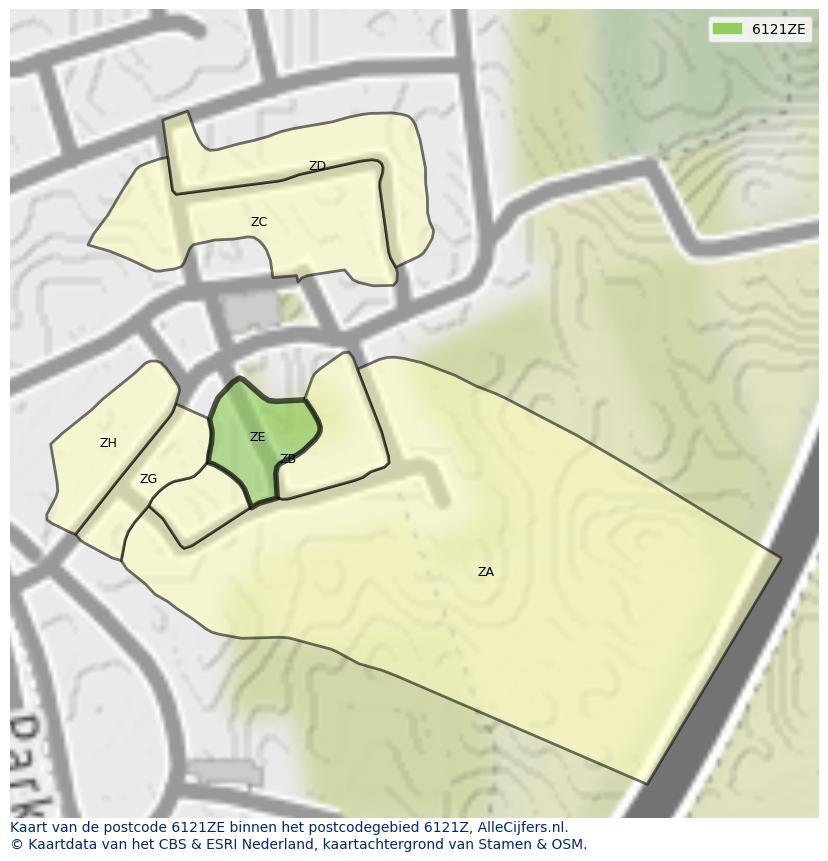 Afbeelding van het postcodegebied 6121 ZE op de kaart.