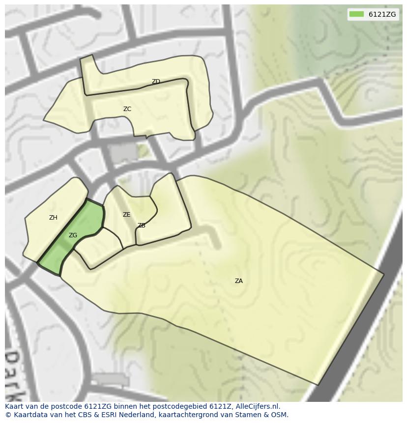 Afbeelding van het postcodegebied 6121 ZG op de kaart.