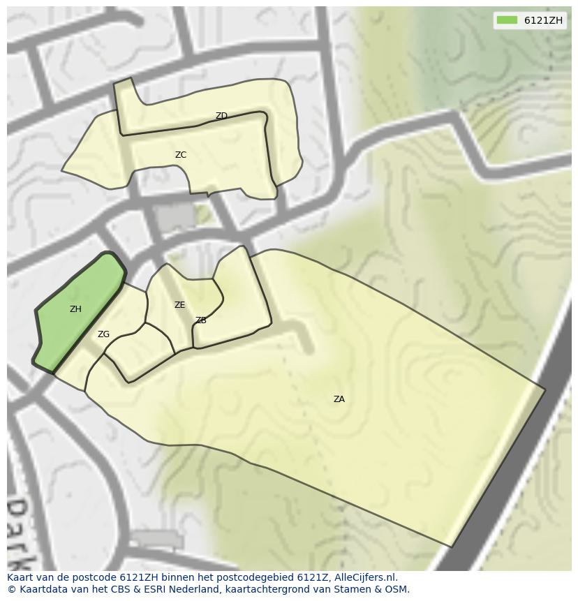 Afbeelding van het postcodegebied 6121 ZH op de kaart.