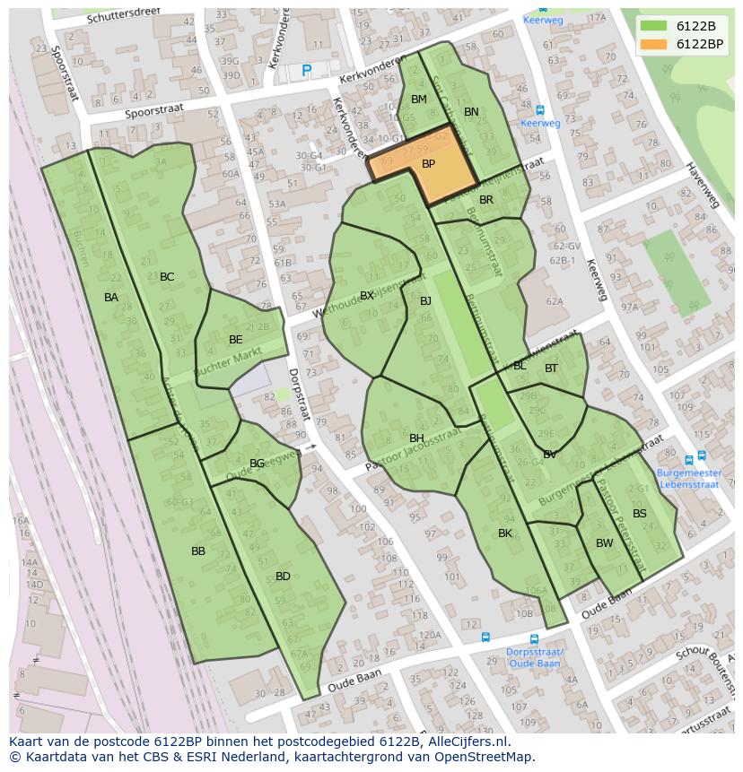 Afbeelding van het postcodegebied 6122 BP op de kaart.