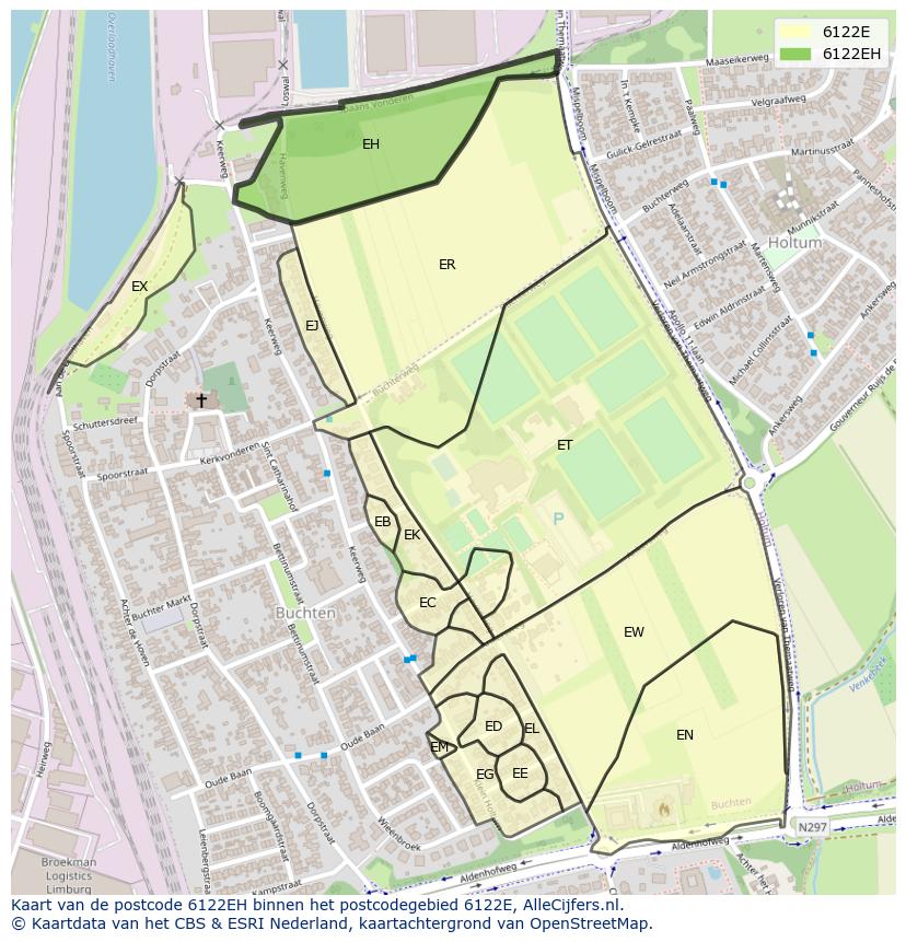 Afbeelding van het postcodegebied 6122 EH op de kaart.