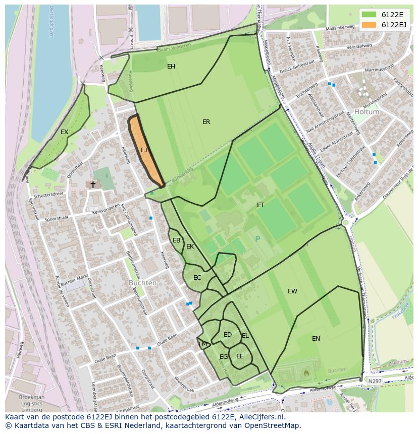 Afbeelding van het postcodegebied 6122 EJ op de kaart.
