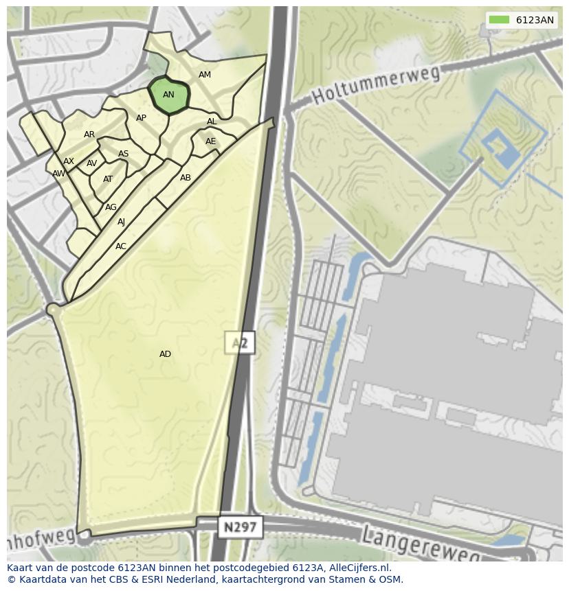 Afbeelding van het postcodegebied 6123 AN op de kaart.