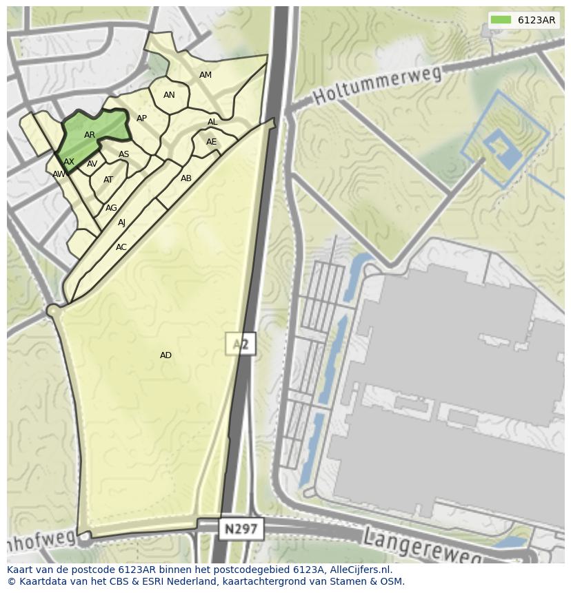 Afbeelding van het postcodegebied 6123 AR op de kaart.