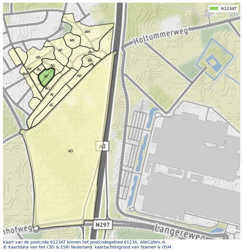 Afbeelding van het postcodegebied 6123 AT op de kaart.