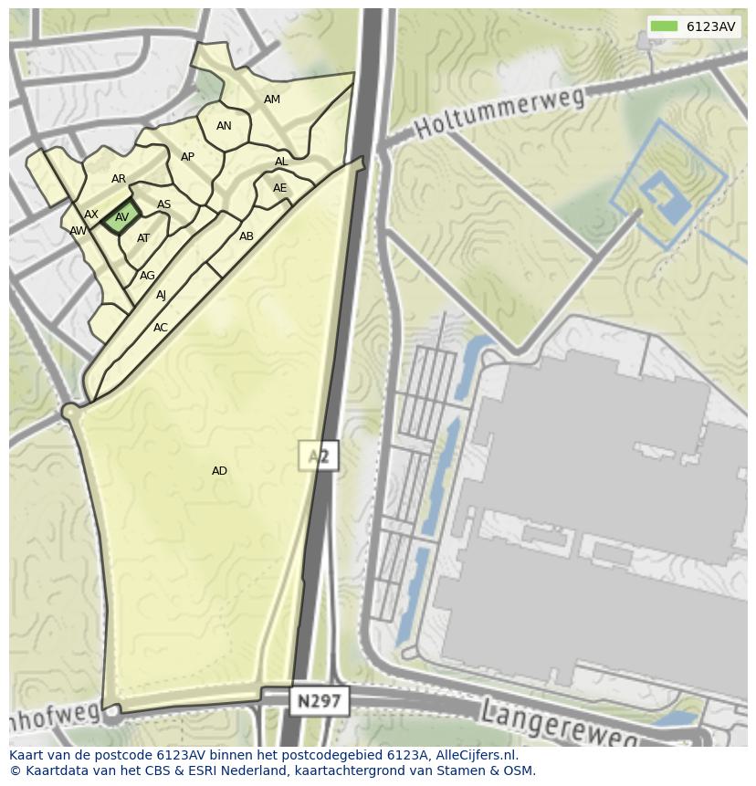 Afbeelding van het postcodegebied 6123 AV op de kaart.