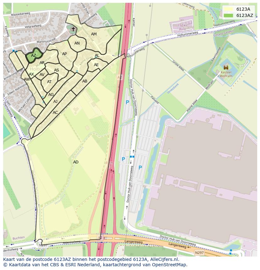 Afbeelding van het postcodegebied 6123 AZ op de kaart.