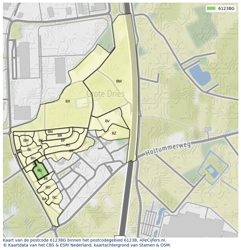 Afbeelding van het postcodegebied 6123 BG op de kaart.