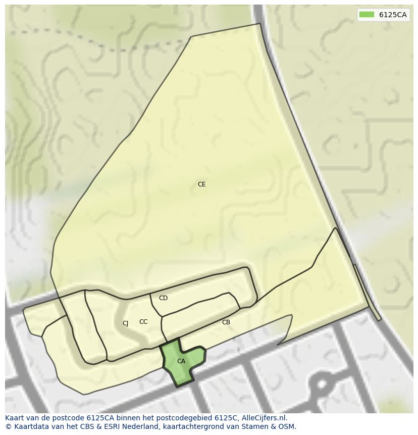 Afbeelding van het postcodegebied 6125 CA op de kaart.