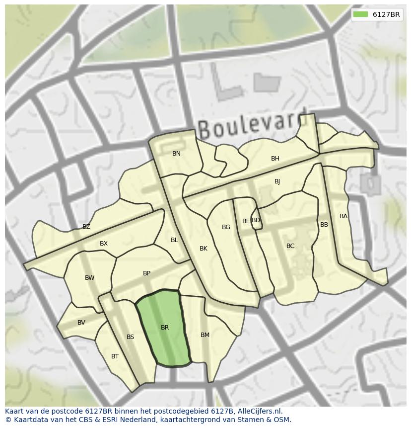 Afbeelding van het postcodegebied 6127 BR op de kaart.