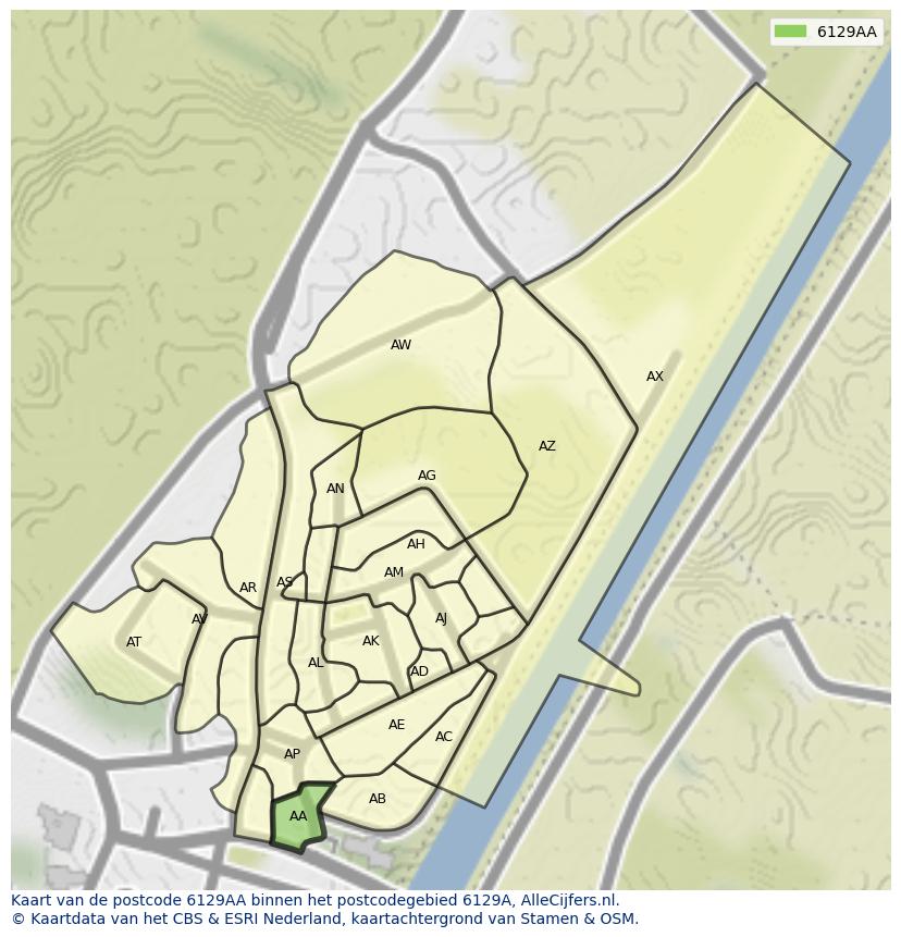 Afbeelding van het postcodegebied 6129 AA op de kaart.