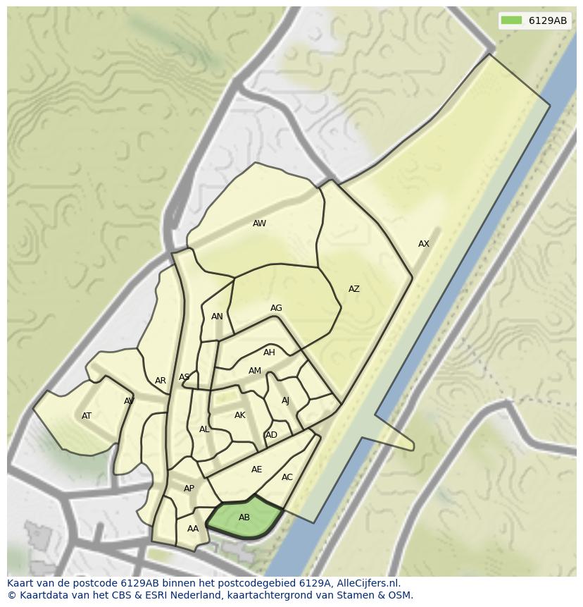 Afbeelding van het postcodegebied 6129 AB op de kaart.