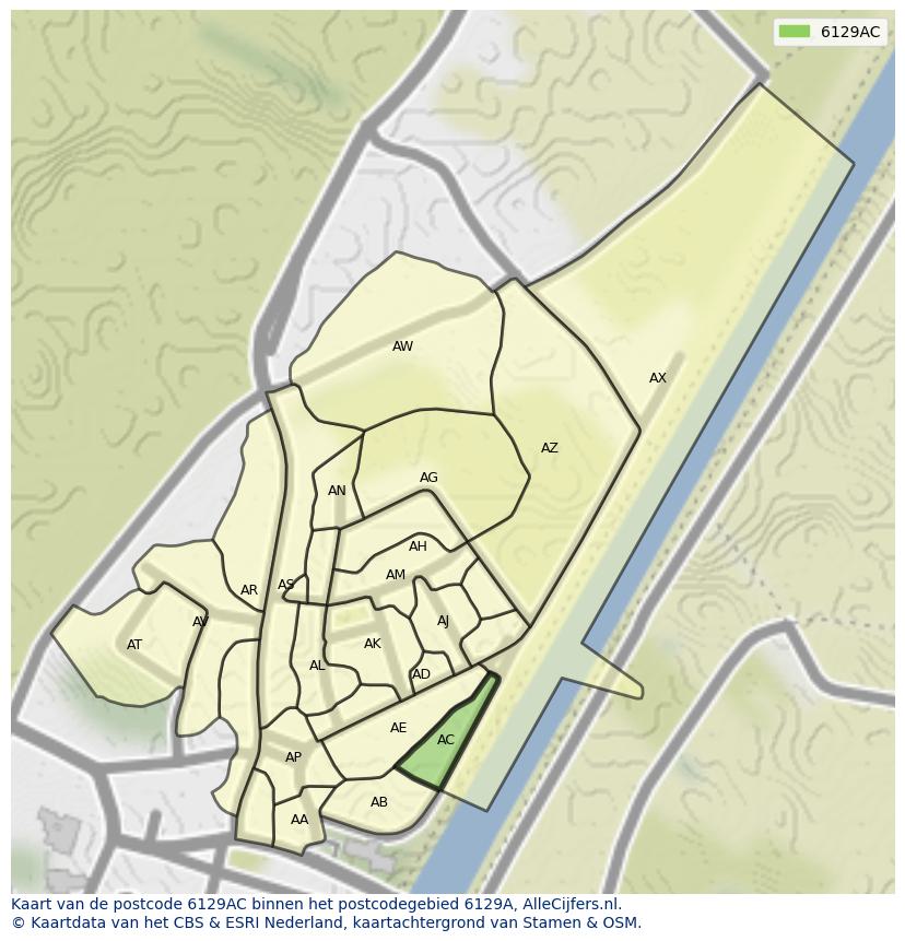 Afbeelding van het postcodegebied 6129 AC op de kaart.
