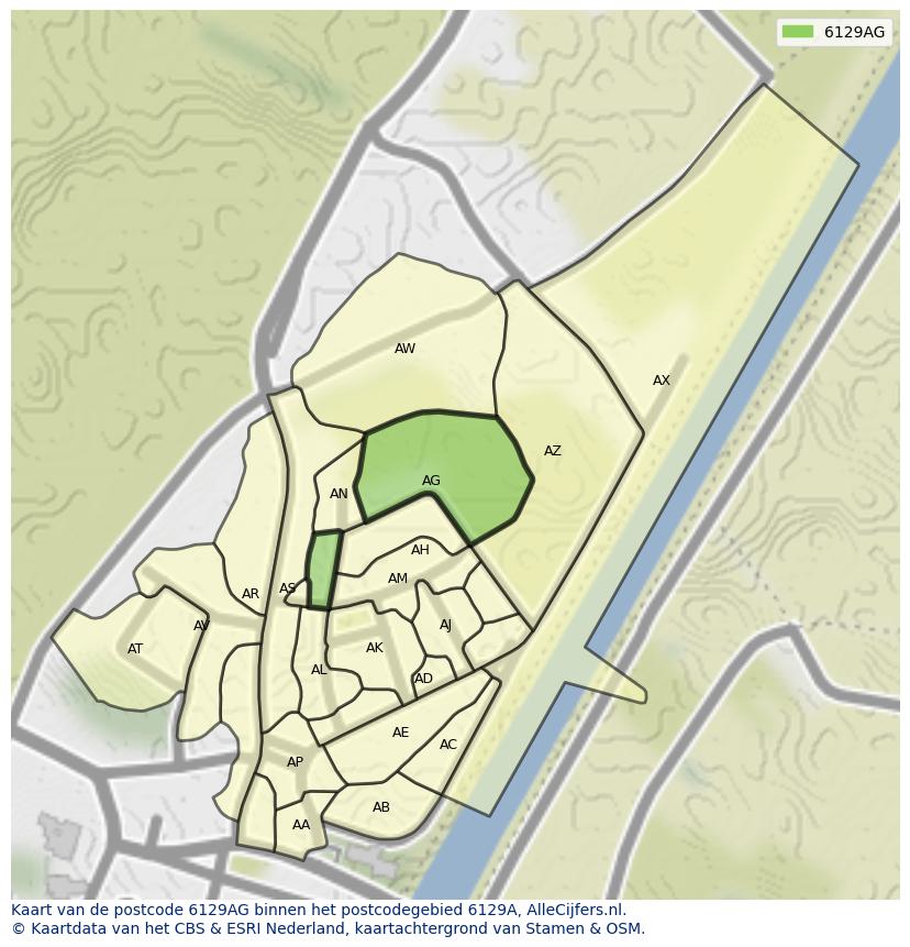 Afbeelding van het postcodegebied 6129 AG op de kaart.
