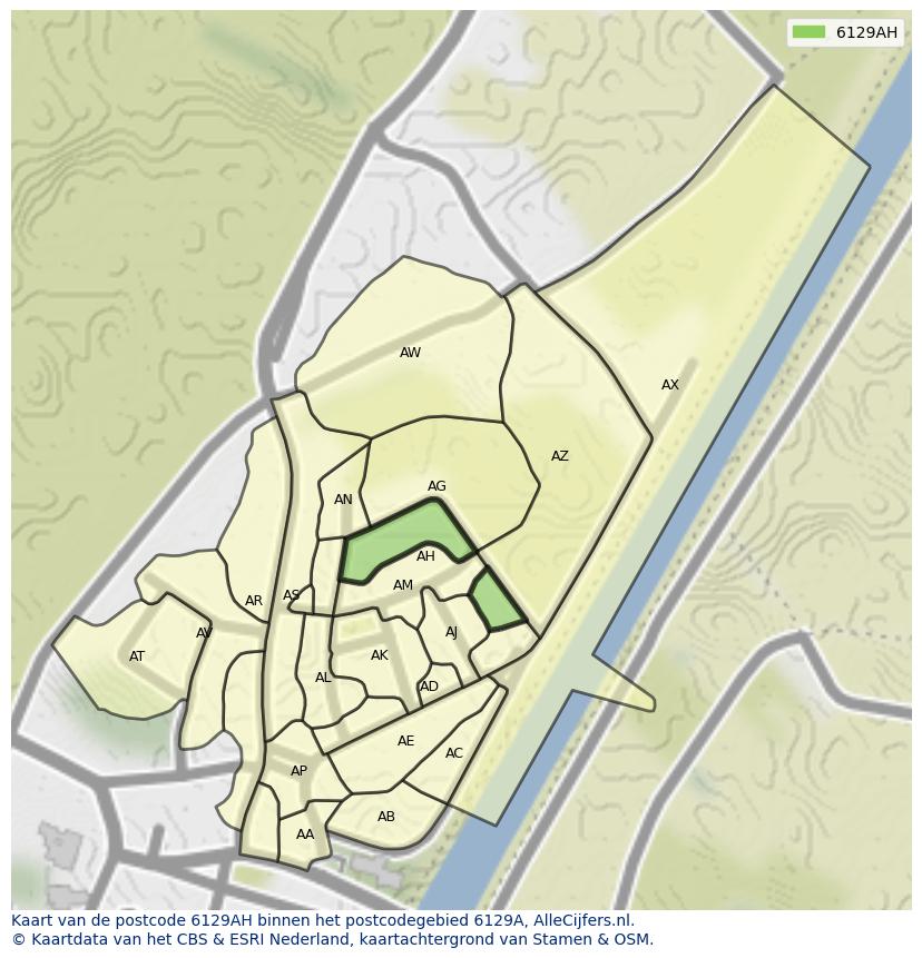 Afbeelding van het postcodegebied 6129 AH op de kaart.