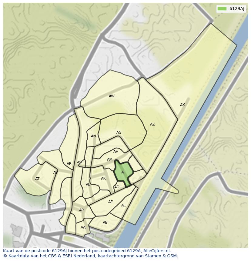 Afbeelding van het postcodegebied 6129 AJ op de kaart.