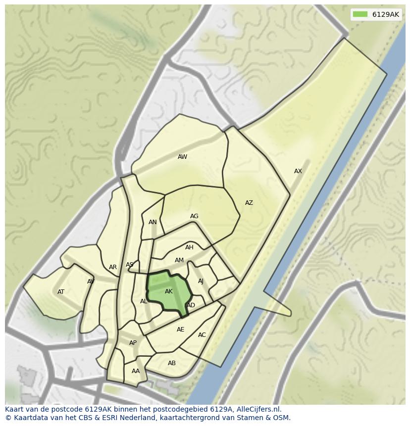 Afbeelding van het postcodegebied 6129 AK op de kaart.